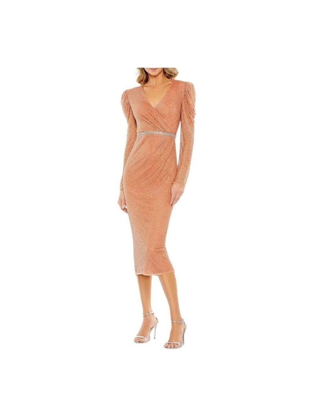 Mac Duggal Copper Beaded Midi Dress Plus Size 20